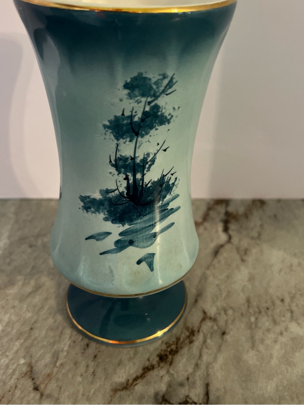Vintage Blue Ceramic Decorative Vase Nautical with Gold Trim Made in Portugal - Picture 3 of 9